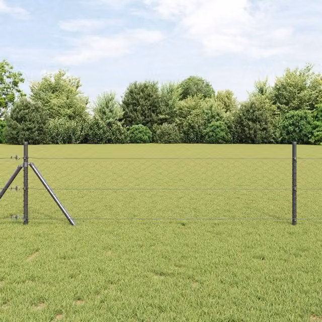 Berkfield Home Hexagon Grey Galvanised Steel Fence, W: 10 m, H: 1.5 m