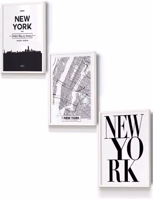 ARTZE NEW YORK Skyline Street Map City Print Framed Wall Art in White, W33 x H45 x D2 cm