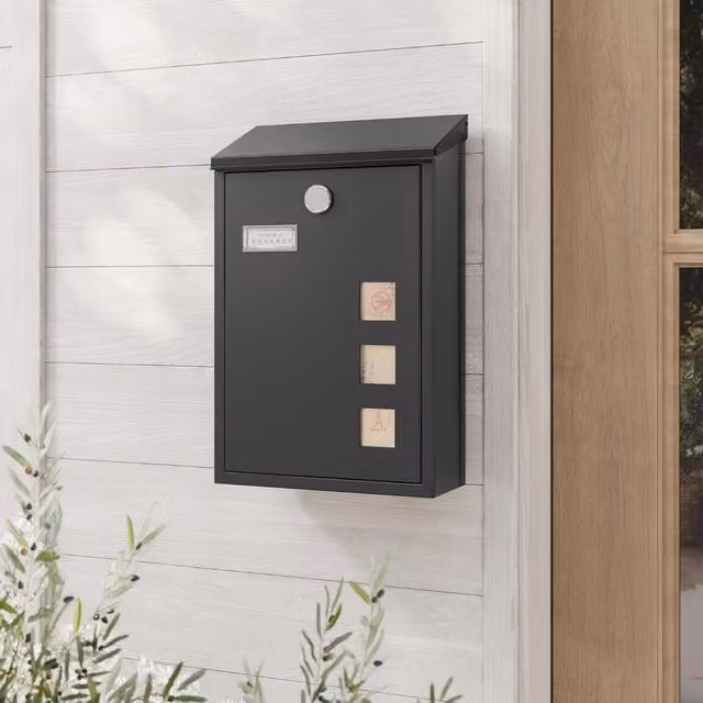 The Bazaarist Wall Mounted Locking Steel Mailbox with Viewing Window, Black, W/D/H: 39.5 x 25.5 x 11.5 cm