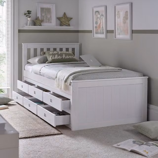 Bedmaster Nova White Wooden 6 Drawer Storage Bed with Memory Foam Mattress, W/D/H: 90 x 190 cm