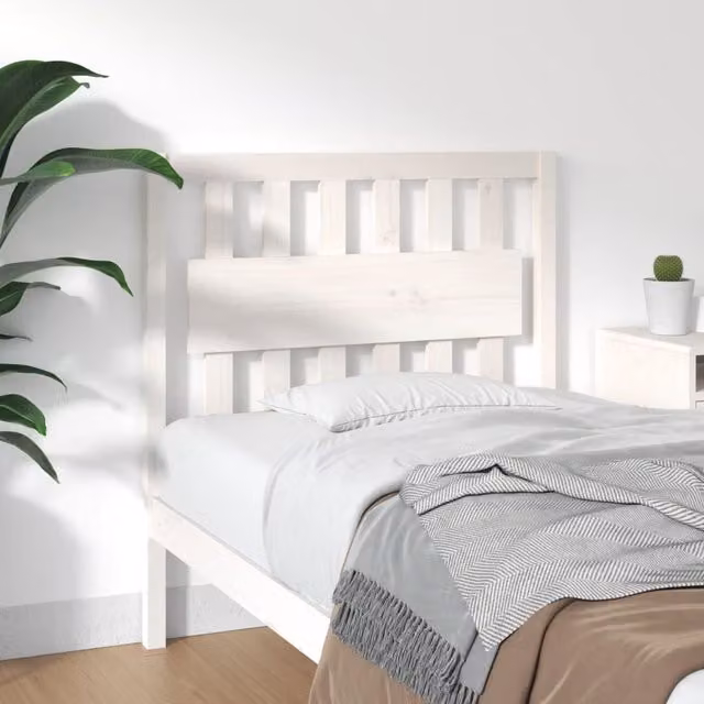 Berkfield Home White Lacquered Solid Pine Wood Bed Headboard, W/D/H: 95.5 x 4 x 100 cm