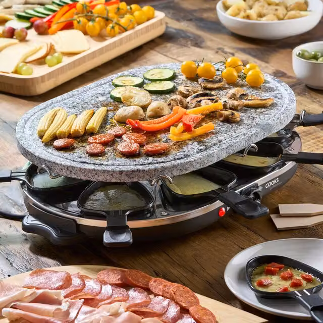 Cooks Professional 1200W Electric Raclette Grill with Natural Stone Plate and Non-Stick Coating in Grey