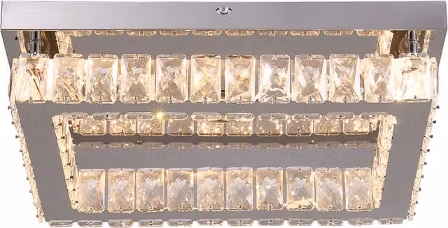 Livingandhome 25W Rectangular Dimmable LED Crystal Ceiling Light in Chrome and Silver Stainless Steel