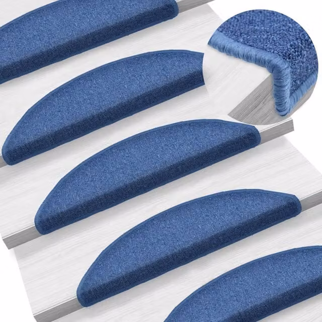Berkfield Home Non-Slip Self-Adhesive Stair Mats, 10 Pack, Blue, W/D/H: 56 x 17 x 3 cm