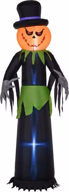 Outsunny 8FT Tall Halloween Inflatable Pumpkin Ghost in a Hat with LED Lights, Orange and White Outdoor Decoration
