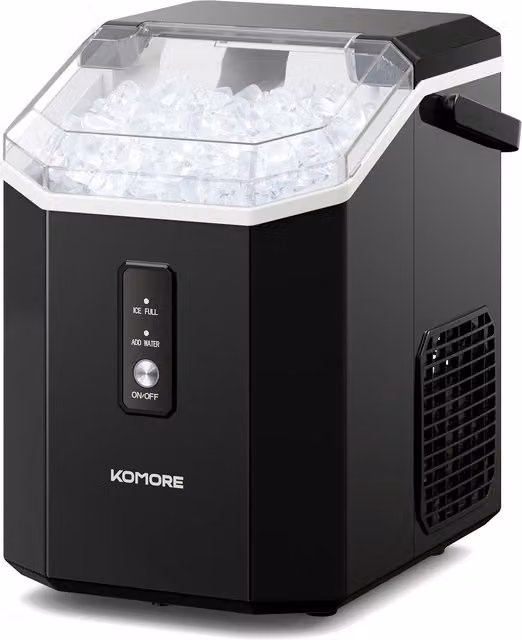 Livingandhome 1.2L Nugget Ice Maker Machine with Handle in Black and Transparent