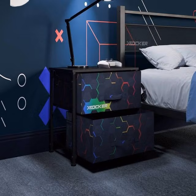 X Rocker Hex Canvas Geometric Wall Mounted Bedside Table with Drawer in Black