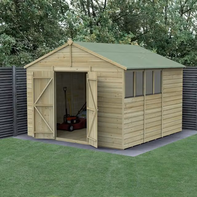 Beckwood Classic Apex Wood Shed with Foundation and Window in Green or Brown