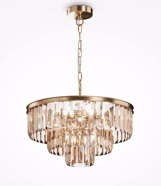 Maytoni Revero Classic 7 Light Pendant Ceiling Light in Gold and Brass with Transparent Amber Glass and E14 Base