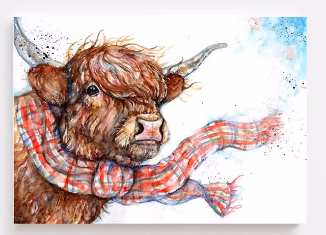BebesArts Windy Highland Cow Modern Canvas Wall Art, Brown, W: 45.72 cm, H: 30.48 cm
