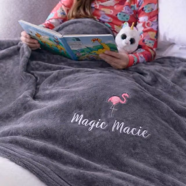 Duncan Stewart Personalised Flamingo Children's Ultra Soft Blanket in Silver, W/D/H: 140 x 180 cm