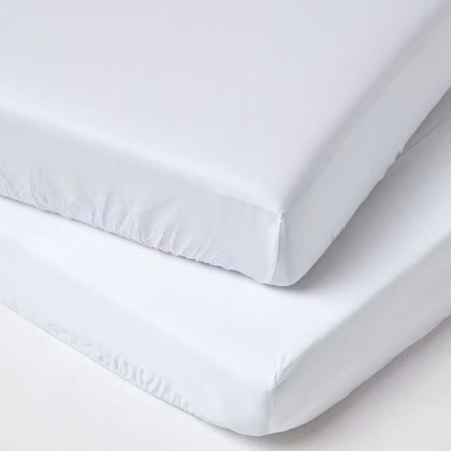 Homescapes Organic Egyptian Cotton 400 Thread Count Percale Fitted Cot Bed Sheets, 2 Pack, White