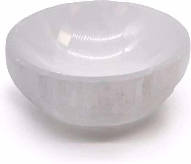 KDMD White Selenite Round Stone Bowl for Crystal Display and Decoration, Diameter: 10 cm