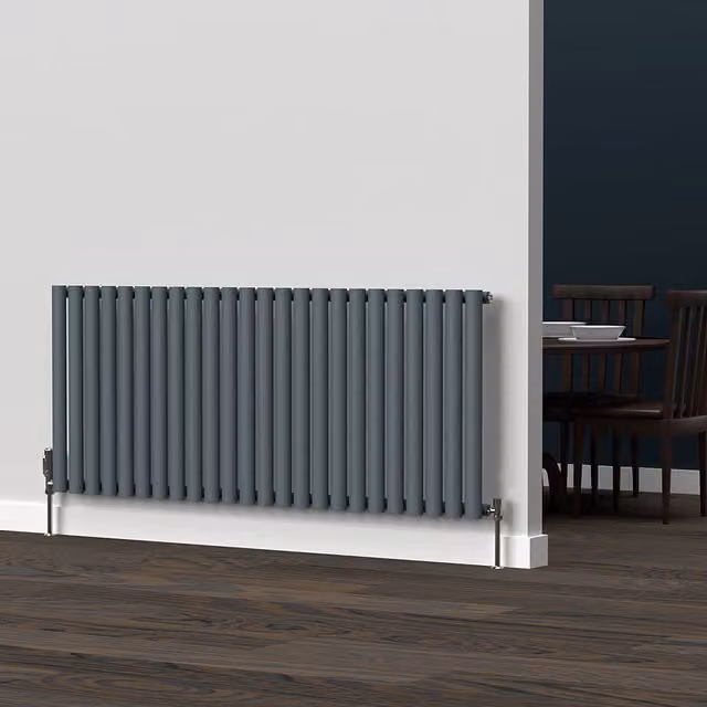 Lux Heat Oval Horizontal Coloured Radiator in Slate Grey, W: 144 cm, H: 60 cm