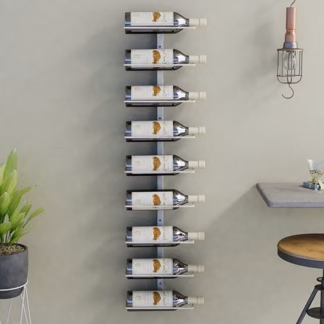 Berkfield Home Wall-mounted White Lacquered Metal Wine Rack for 9 Bottles