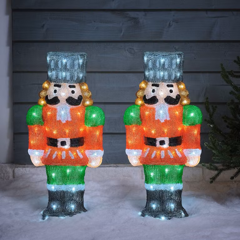 Set of 2 Multicolour Nutcracker LED Light Up Acrylic Figures