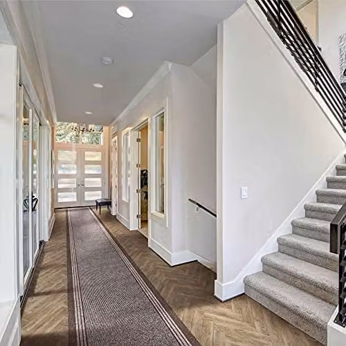 runrug Inca Brown Striped Hallway and Kitchen Runner Rug, W: 80 cm, L: 300 cm