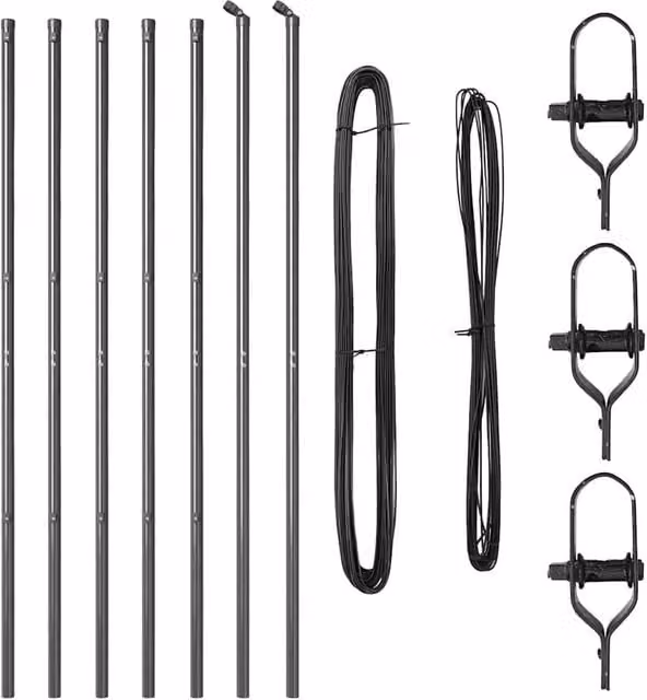 Berkfield Home Set of 7 Round Grey Galvanised Steel Fence Posts, Height: 150 cm