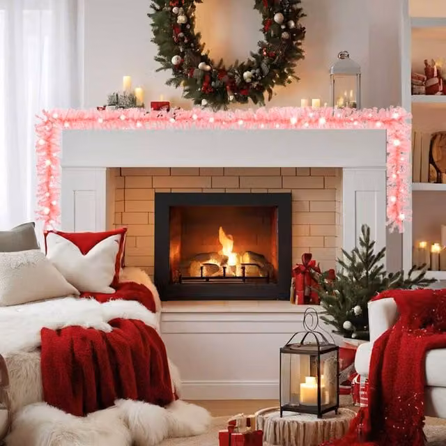 Berkfield Home Pink Christmas Garland with LED Lights, 20 m