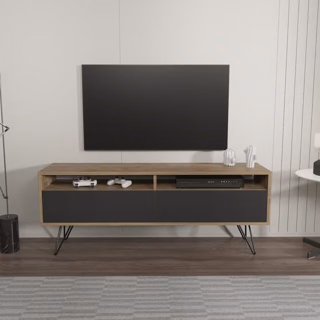 Decorotika Flay Modern TV Unit in White, Black and Brown Wood and Metal