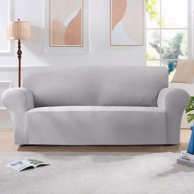 Home Republic Silver Mink Velvet Stretch Sofa Cover for 2 Seater Sofas