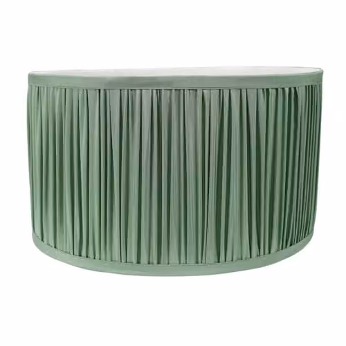ValueLights Jess Green Fabric Ruched Pleated Drum Lampshade with LED Bulb, Width: 35 cm