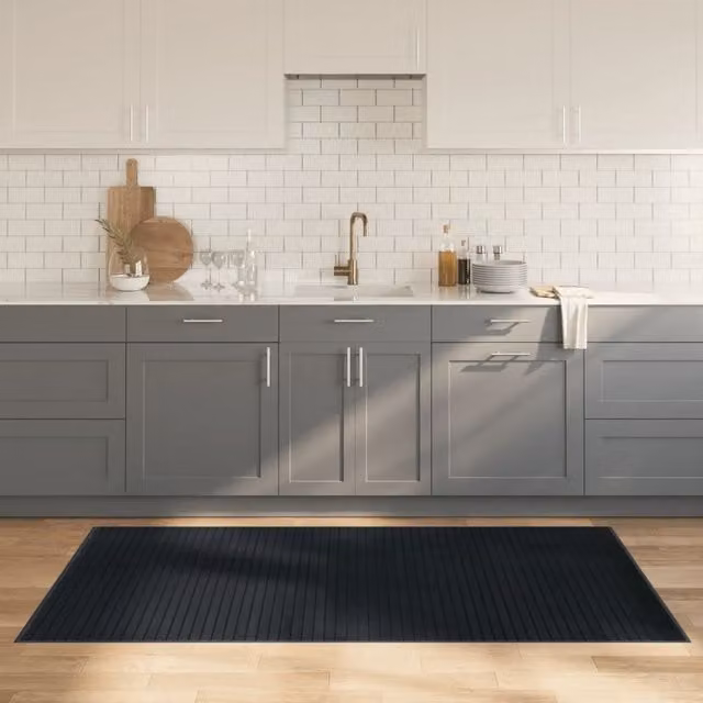 Berkfield Home Rectangular Bamboo Rug in Grey, W: 100 cm, D: 200 cm