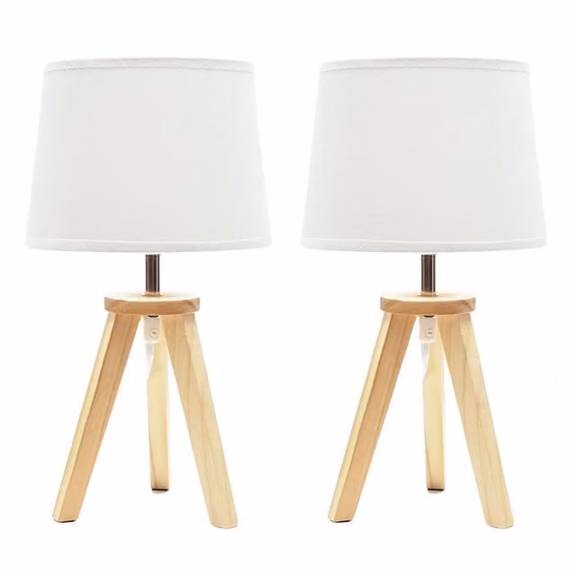 ValueLights Scandinavian Wood Tripod Table Lamp Set in Grey, Sand and White