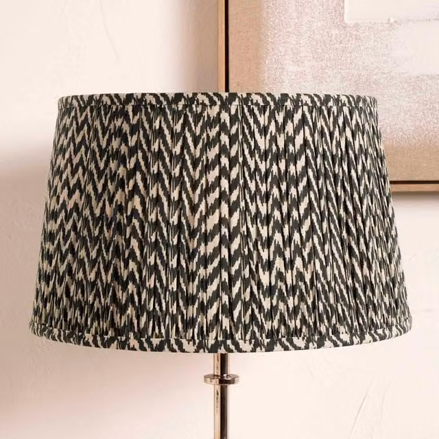 Ruma Black Chevron Tapered Pleated Fabric Lampshade for Table Lamps, Diameter: 40.64 cm