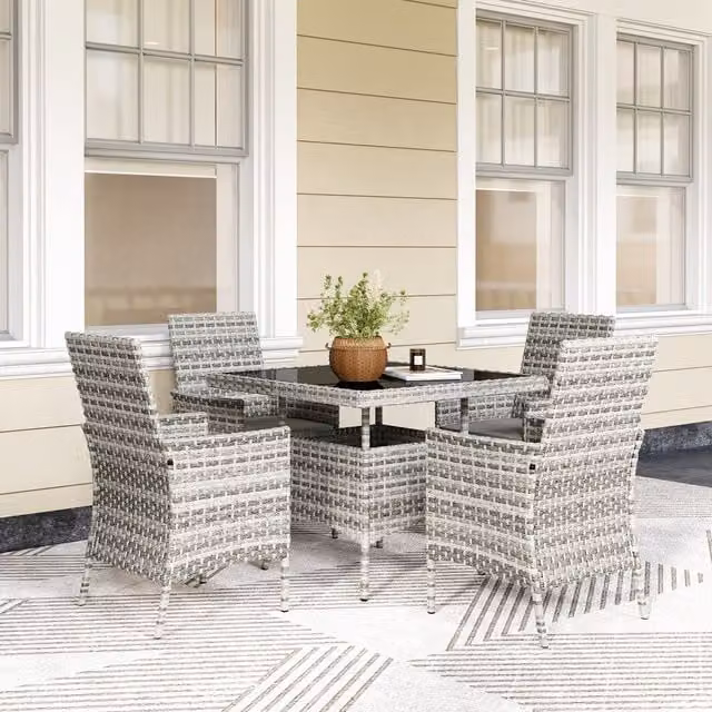 Outsunny 4 Seater Rattan Garden Furniture Set with Cushions in Dark Grey