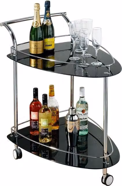 Orsina Modern 2-Tier Black Tempered Glass and Metal Serving Trolley with Castors