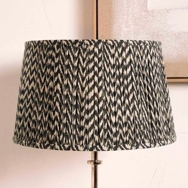 Ruma Black Chevron Tapered Pleated Fabric Lampshade for Table Lamps, Diameter: 30.48 cm