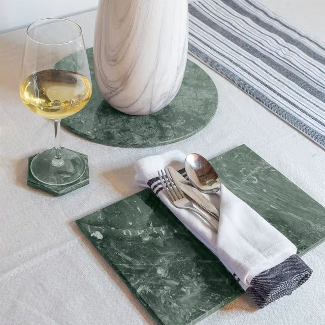 Argon Tableware 12-Piece Green Marble Rectangular Placemats and Round Coasters Set