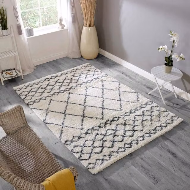 Asiatic Carpets Alto AL02 Moroccan Berber Shaggy Area Rug, Ivory and Grey, W: 290 cm, Pile Height: 50 mm