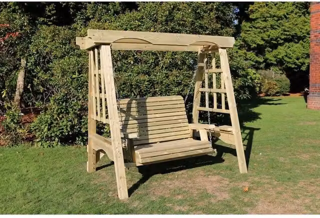 Churnet Valley Garden Furniture Ltd Cottage 2-Seater Swing Seat in Brown with Weatherproof Cushions