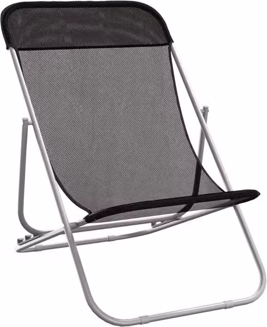 Berkfield Home Beautiful Set of 2 Black Folding Beach Chairs with Textilene Fabric and Powder-Coated Steel Frame