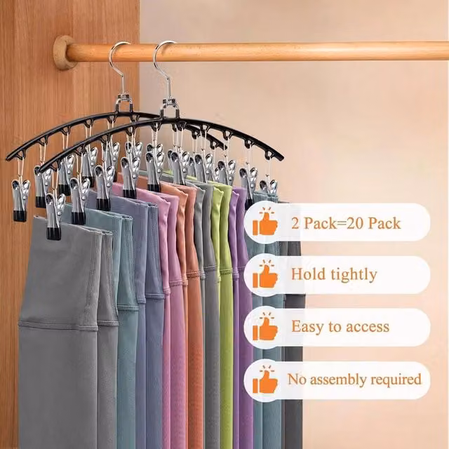 NESTLUNE 4-Piece Metal Yoga Pants Hangers with Clips in Black, W: 15 cm, L: 100 cm