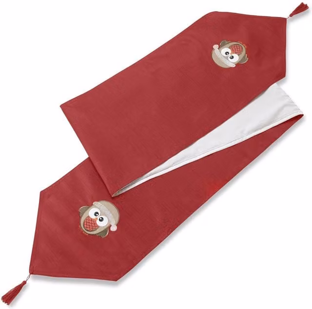 Alan Symonds Luxury Living Owl Christmas Table Runner in Red and Multicolour, Length: 229 cm