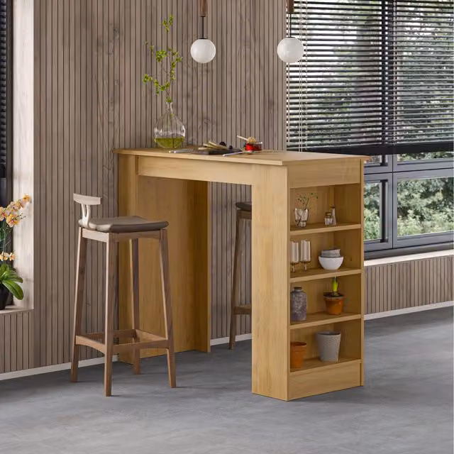 Decortie Modern Rectangular Kitchen Bar Dining Table with 4-Tier Storage in Oak and Grey