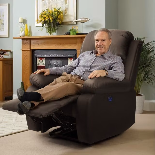 Comfy Living Modern Brown PU Leather Electric Recliner Sofa Set with 3-Seater, 2-Seater and Armchair