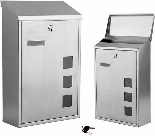 VOGREX Lockable Stainless Steel Wall Mounted Mailbox in Silver