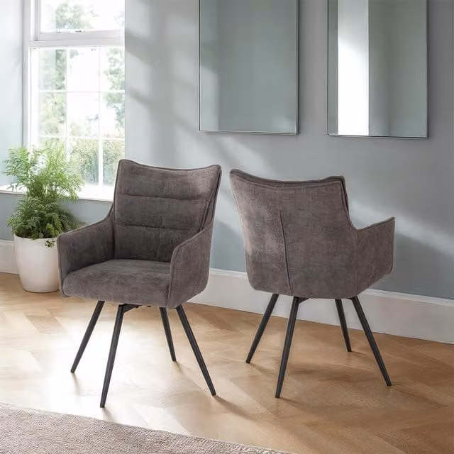 Seconique Modern Grey Fabric Swivel Dining Chair with Armrests
