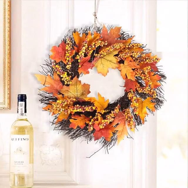 PAWNORA Orange Autumn Maple Leaf Artificial LED String Lights with Warm White Glow