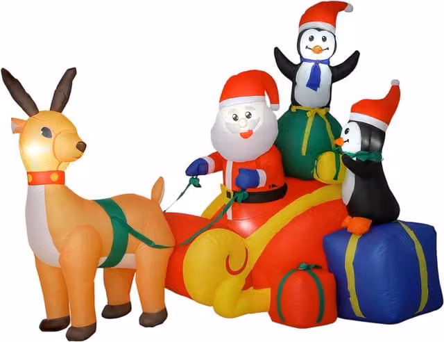 Outsunny Multicolour 6ft Inflatable Santa Sleigh Christmas Decoration with Accessories