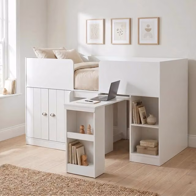 Seconique Orlando Mid Height Cabin Study Bunk Bed Frame in White