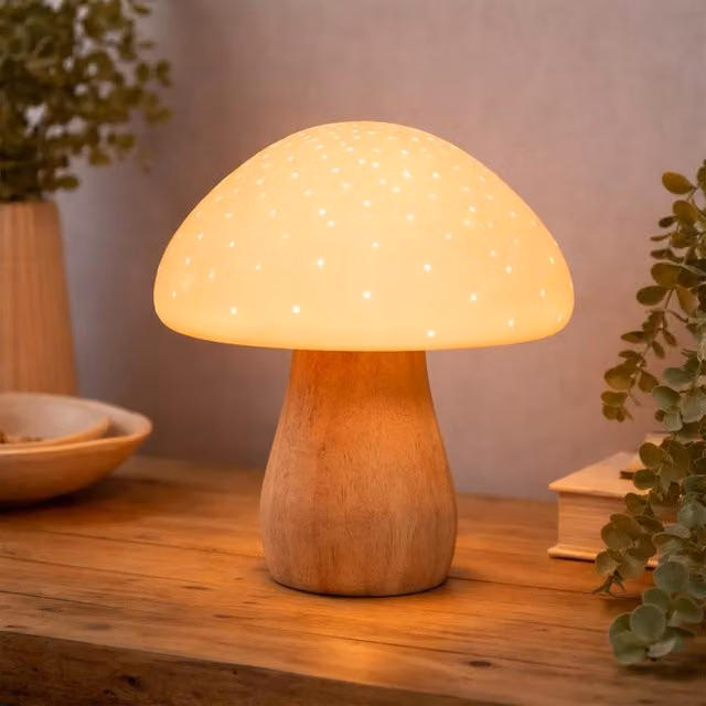 Dragodirect Retro Mushroom Table Lamp in Brown Wood