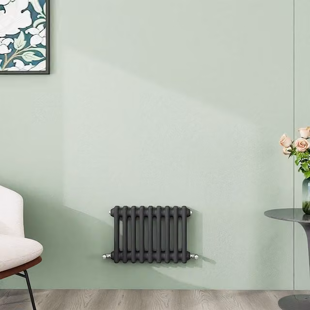 AicaBathroom Horizontal Traditional Cast Iron Style 2 Column Steel Radiator in Anthracite, H 42.5 cm x W 42.5 cm x D 30 cm