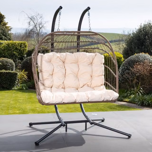 Artemis Home Haversham Double Swinging Garden Seat in Beige with Weatherproof Cushions