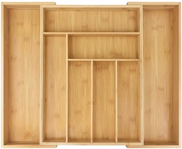 VOGREX Brown Bamboo Expandable Cutlery Tray Drawer Insert for your Kitchen
