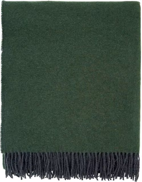Bedeck of Belfast Reversible Checked Wool Throw with Fringes in Blue and Green